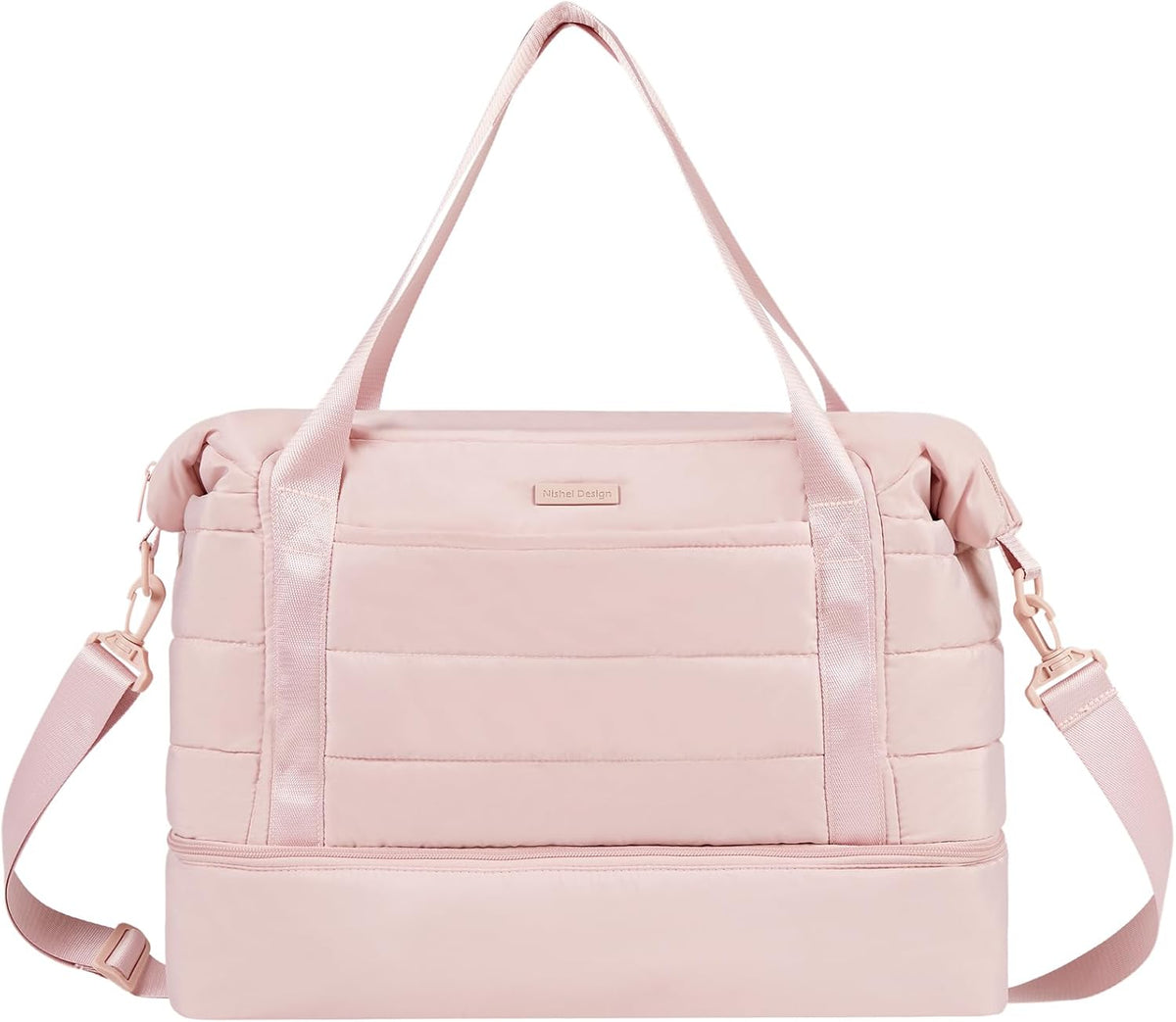 Double-layer Weekender Bags for Women, Personal Item Duffle Bag with Shoes Compartment, Large Capacity Travel Bag, Overnight Luggage Bag with Pocket, Pink