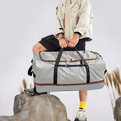 32” 1680D Oxford Foldable Duffle Bag with 2 Wheels,110L to 140L Expandable Soft Sided Rolling Travel Bag,Grey
