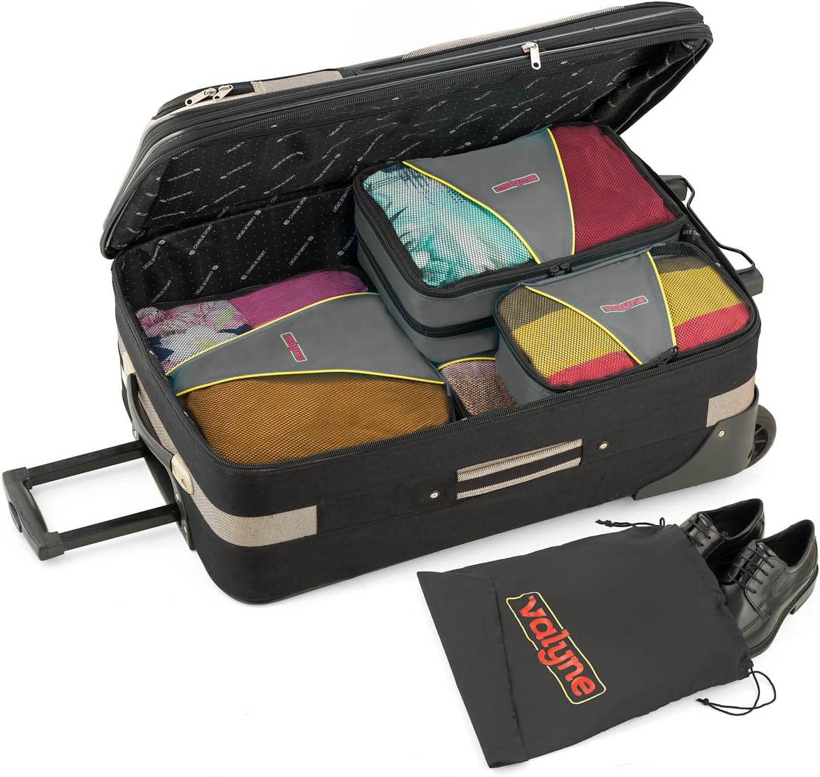 Packing Cubes 4-pcs Set, Luggage Travel Organizer Bags with a Free Laundry/shoe Bag