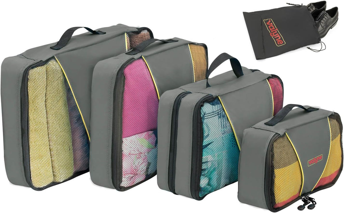 Packing Cubes 4-pcs Set, Luggage Travel Organizer Bags with a Free Laundry/shoe Bag