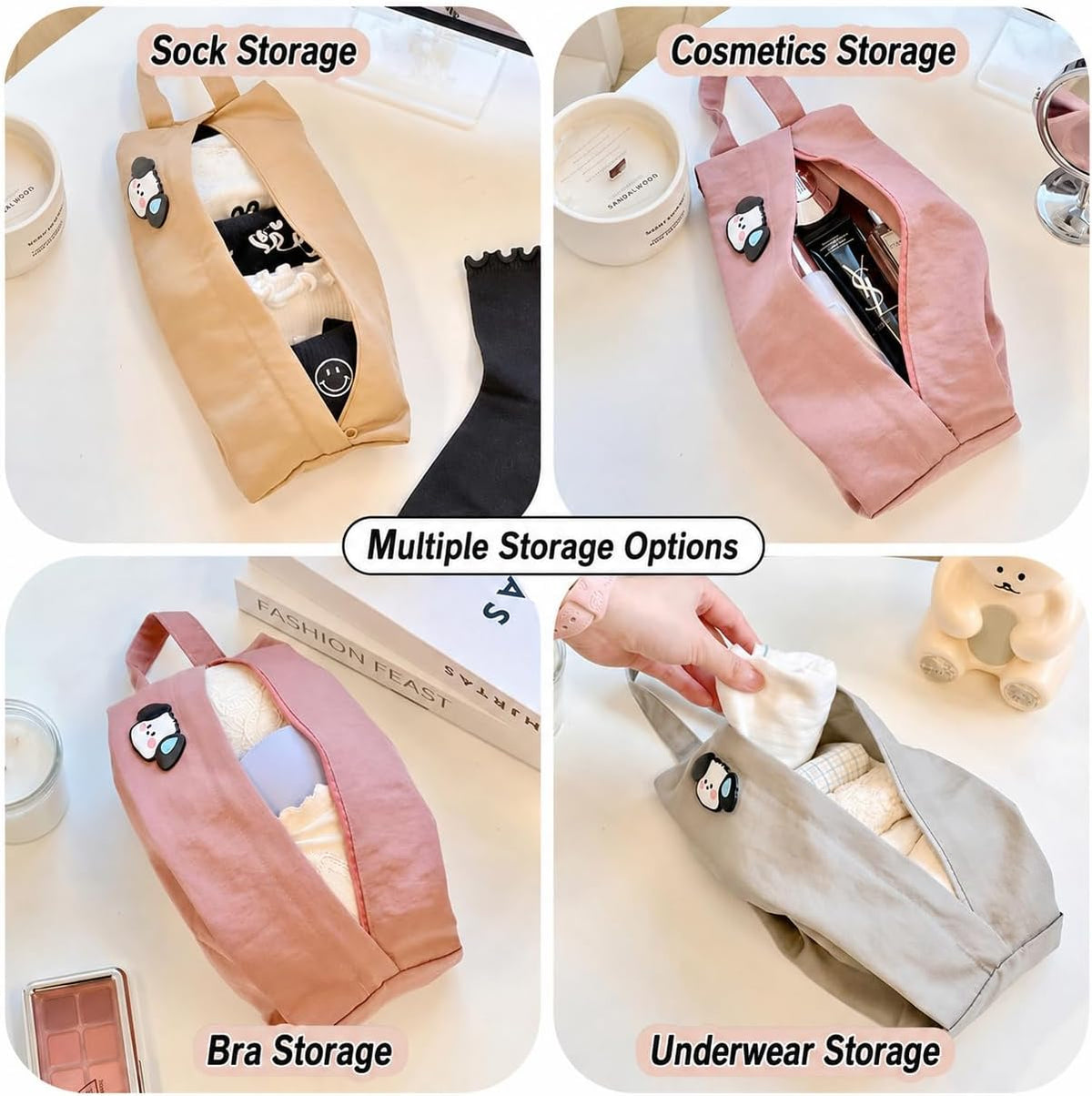 3 Pack Travel Underwear Organizer Bags, Portable Packing Pouches for Luggage, Waterproof Cosmetic and Sock Storage Bags with Handle