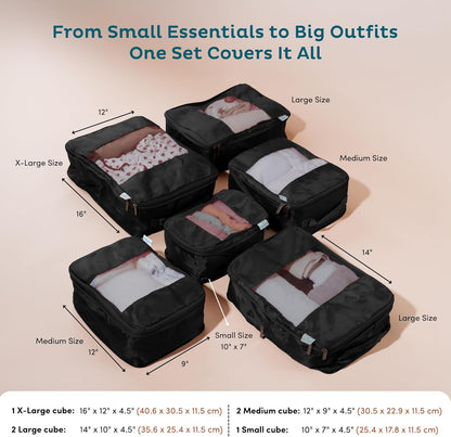 Large Compression Packing Cubes for Travel - Lightweight Compression Packing Cube Set, Water-Resistant Luggage Organizer Bags & Suitcase Organizers, Travel Cubes for Carry-On, Checked Luggage