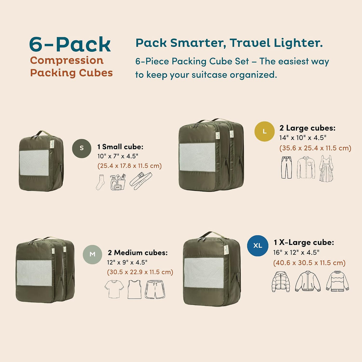 Large Compression Packing Cubes for Travel - Lightweight Compression Packing Cube Set, Water-Resistant Luggage Organizer Bags & Suitcase Organizers, Travel Cubes for Carry-On, Checked Luggage