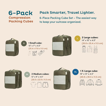 Large Compression Packing Cubes for Travel - Lightweight Compression Packing Cube Set, Water-Resistant Luggage Organizer Bags & Suitcase Organizers, Travel Cubes for Carry-On, Checked Luggage