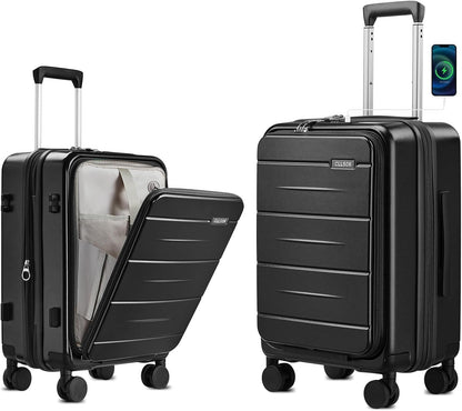 Carry On Luggage with Top Opening, Expandable with Front Pocket and USB Charging Port, Lightweight with Front Compartment Rolling Suitcases with Spinner Wheels