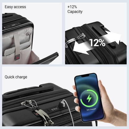 Carry On Luggage with Top Opening, Expandable with Front Pocket and USB Charging Port, Lightweight with Front Compartment Rolling Suitcases with Spinner Wheels