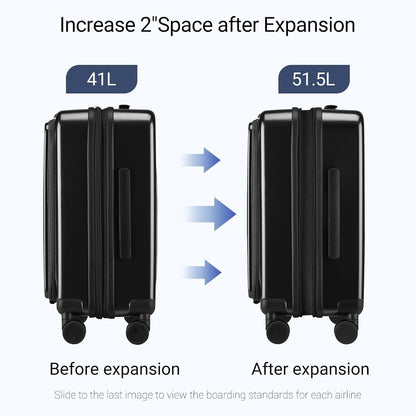 Carry On Luggage with Top Opening, Expandable with Front Pocket and USB Charging Port, Lightweight with Front Compartment Rolling Suitcases with Spinner Wheels