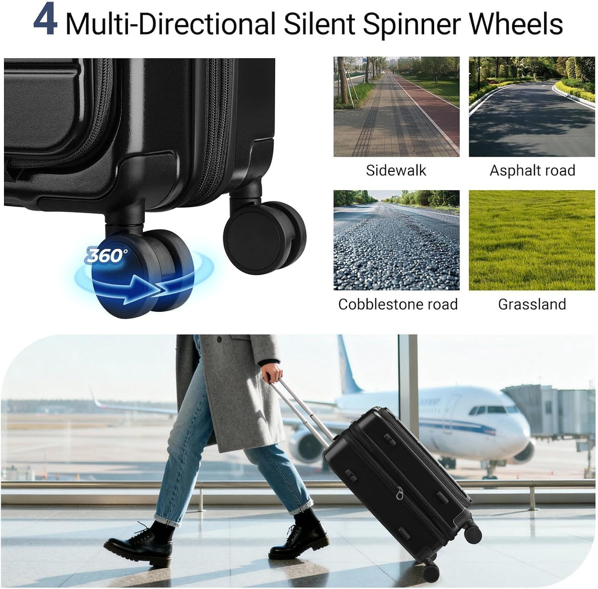 Carry On Luggage with Top Opening, Expandable with Front Pocket and USB Charging Port, Lightweight with Front Compartment Rolling Suitcases with Spinner Wheels