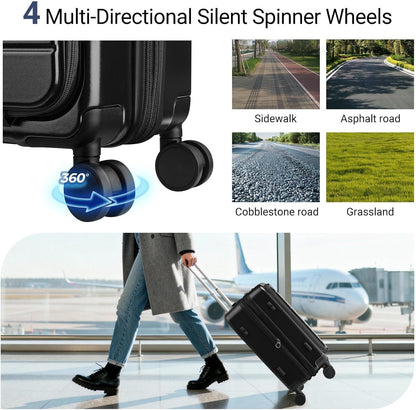 Carry On Luggage with Top Opening, Expandable with Front Pocket and USB Charging Port, Lightweight with Front Compartment Rolling Suitcases with Spinner Wheels