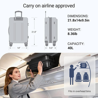 Carry On Luggage with Top Opening, Expandable with Front Pocket and USB Charging Port, Lightweight with Front Compartment Rolling Suitcases with Spinner Wheels