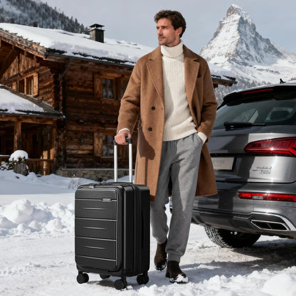Carry On Luggage with Top Opening, Expandable with Front Pocket and USB Charging Port, Lightweight with Front Compartment Rolling Suitcases with Spinner Wheels