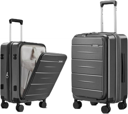Carry On Luggage with Top Opening, Expandable with Front Pocket and USB Charging Port, Lightweight with Front Compartment Rolling Suitcases with Spinner Wheels