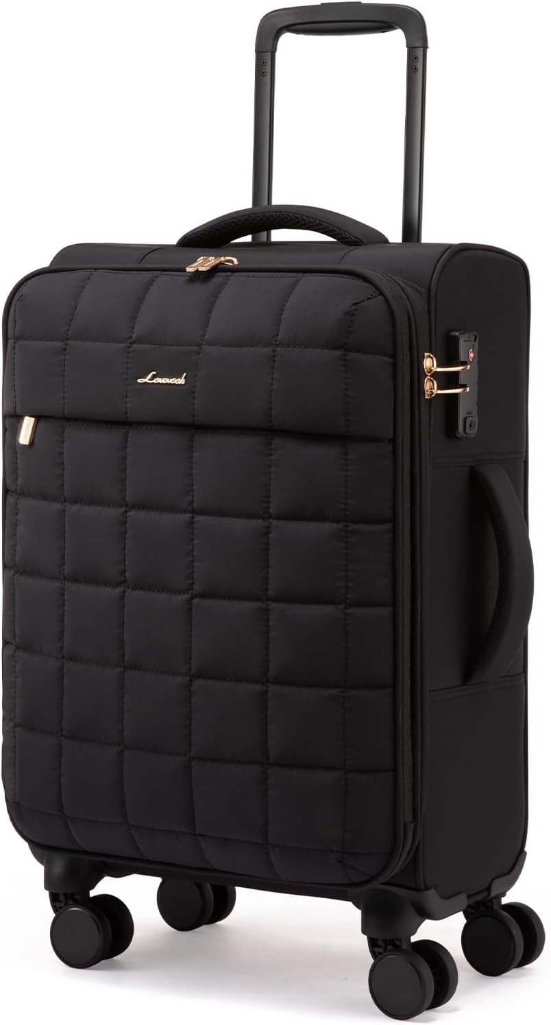 Carry On Luggage 22x14x9 Airline Approved, 20 Inch Softside with Wheels, Lightweight Spinner Suitcase with TSA Lock, Water-Resistant Large Capacity for Travel, Black