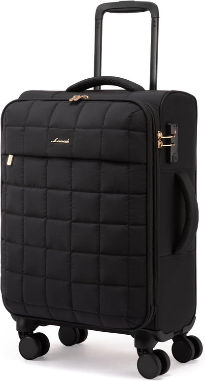 Carry On Luggage 22x14x9 Airline Approved, 20 Inch Softside with Wheels, Lightweight Spinner Suitcase with TSA Lock, Water-Resistant Large Capacity for Travel, Black