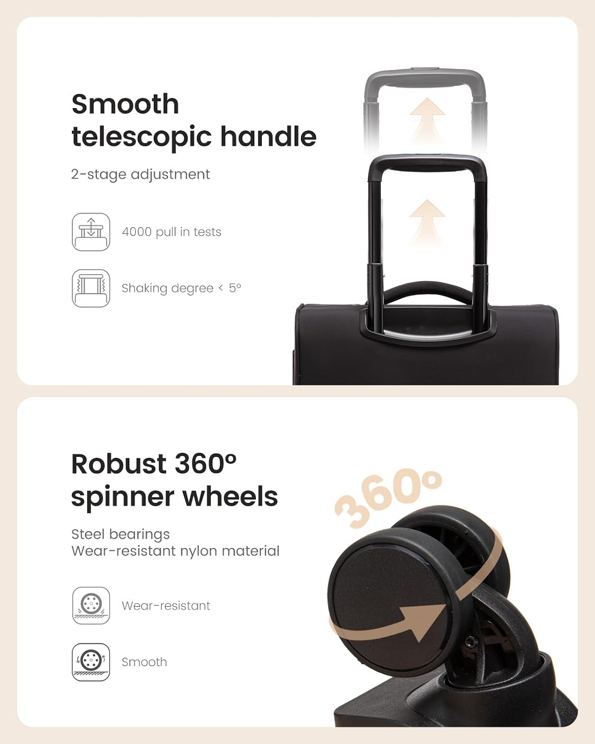 Carry On Luggage 22x14x9 Airline Approved, 20 Inch Softside with Wheels, Lightweight Spinner Suitcase with TSA Lock, Water-Resistant Large Capacity for Travel, Black
