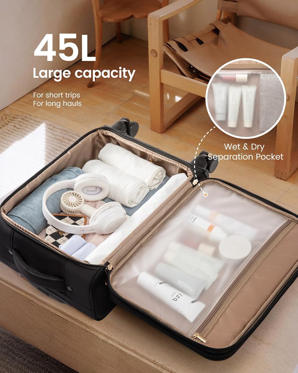Carry On Luggage 22x14x9 Airline Approved, 20 Inch Softside with Wheels, Lightweight Spinner Suitcase with TSA Lock, Water-Resistant Large Capacity for Travel, Black