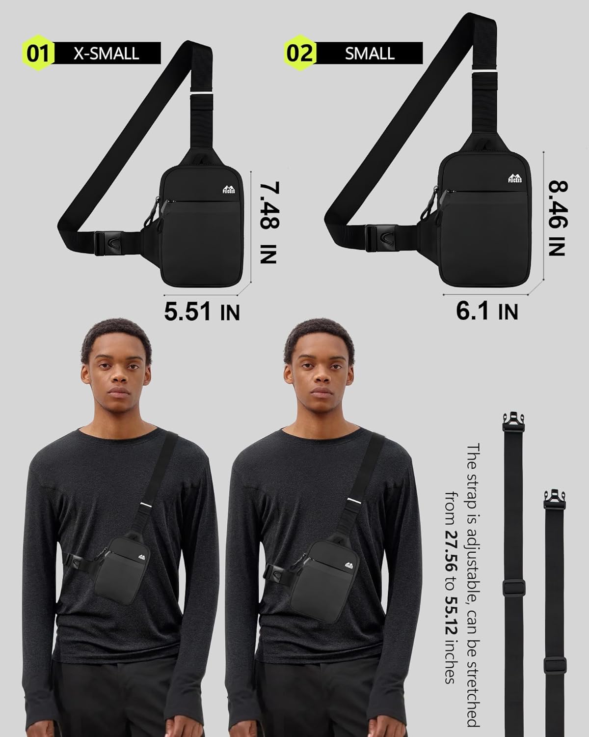 Mini Crossbody Sling Bag Dual Pocket Water Resistant Running Phone Holder Chest Shoulder Bag for Men Women Travel Gym