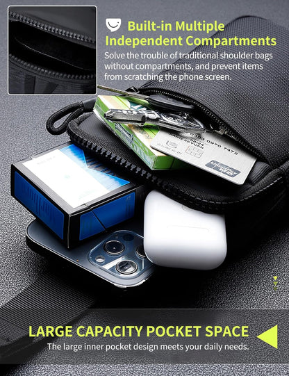 Mini Crossbody Sling Bag Dual Pocket Water Resistant Running Phone Holder Chest Shoulder Bag for Men Women Travel Gym