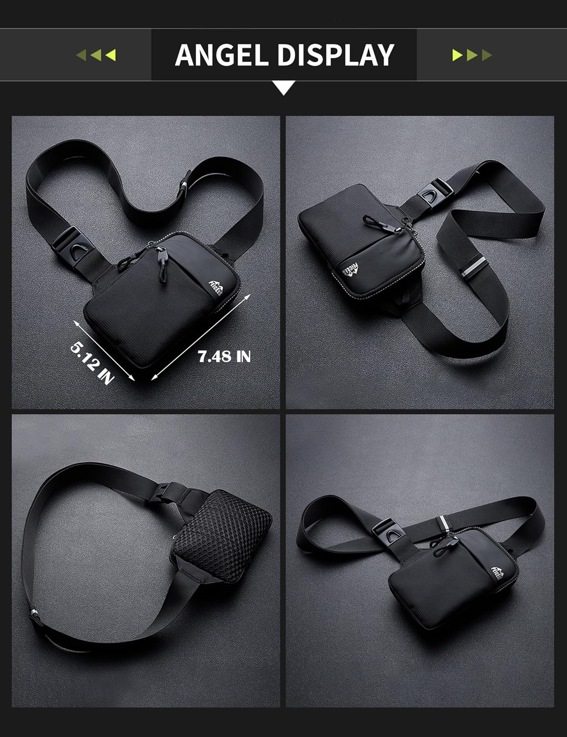 Mini Crossbody Sling Bag Dual Pocket Water Resistant Running Phone Holder Chest Shoulder Bag for Men Women Travel Gym