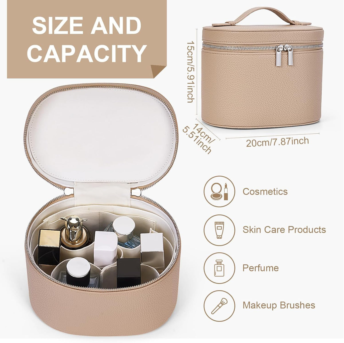 Makeup Bag Vanity Case with Removable Divider Travel Toiletry Bag Portable Cosmetic Bag Makeup Organizer Case