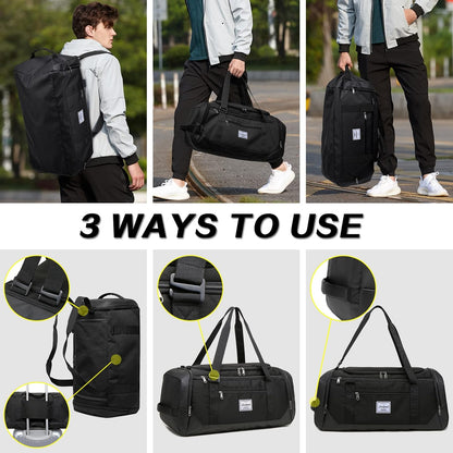 Travel Duffle Bag for men 40L Medium Sports Gym Bag with Wet Pocket & Shoes Compartment Weekender Overnight Backpack for Traveling Duffel Bag Backpack for Women, Khaki
