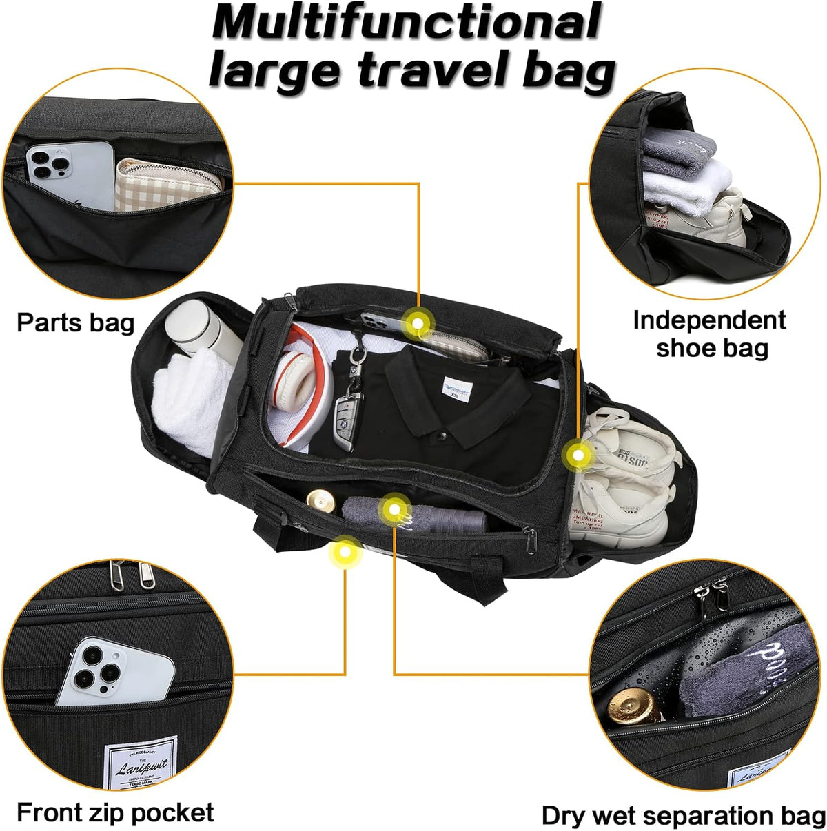 Travel Duffle Bag for men 40L Medium Sports Gym Bag with Wet Pocket & Shoes Compartment Weekender Overnight Backpack for Traveling Duffel Bag Backpack for Women, Khaki