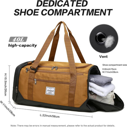 Travel Duffle Bag for men 40L Medium Sports Gym Bag with Wet Pocket & Shoes Compartment Weekender Overnight Backpack for Traveling Duffel Bag Backpack for Women, Khaki