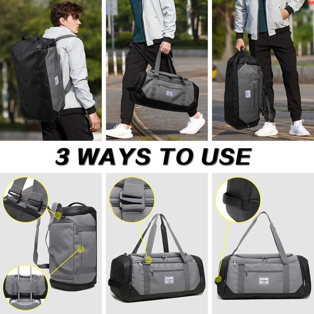 Travel Duffle Bag for men 40L Medium Sports Gym Bag with Wet Pocket & Shoes Compartment Weekender Overnight Backpack for Traveling Duffel Bag Backpack for Women, Khaki