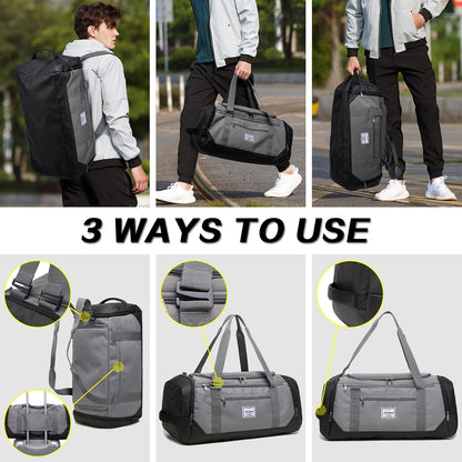 Travel Duffle Bag for men 40L Medium Sports Gym Bag with Wet Pocket & Shoes Compartment Weekender Overnight Backpack for Traveling Duffel Bag Backpack for Women, Khaki