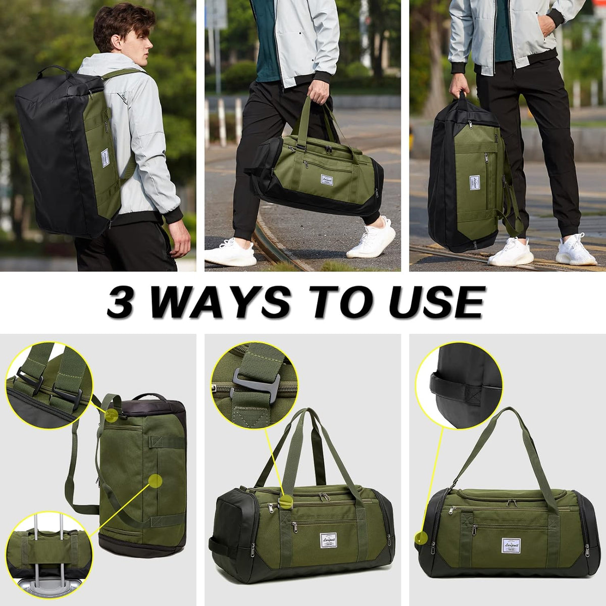 Travel Duffle Bag for men 40L Medium Sports Gym Bag with Wet Pocket & Shoes Compartment Weekender Overnight Backpack for Traveling Duffel Bag Backpack for Women, Khaki