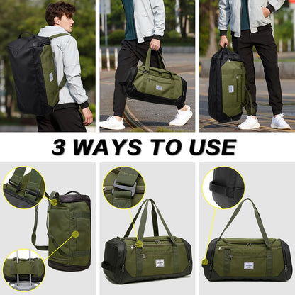Travel Duffle Bag for men 40L Medium Sports Gym Bag with Wet Pocket & Shoes Compartment Weekender Overnight Backpack for Traveling Duffel Bag Backpack for Women, Khaki