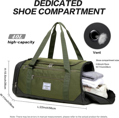 Travel Duffle Bag for men 40L Medium Sports Gym Bag with Wet Pocket & Shoes Compartment Weekender Overnight Backpack for Traveling Duffel Bag Backpack for Women, Khaki