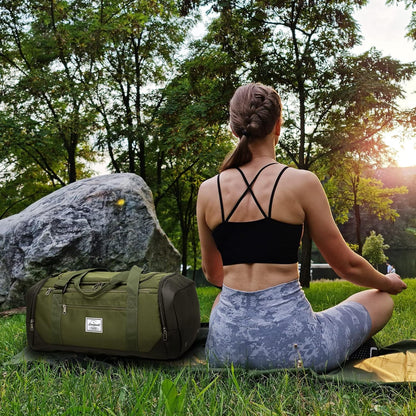 Travel Duffle Bag for men 40L Medium Sports Gym Bag with Wet Pocket & Shoes Compartment Weekender Overnight Backpack for Traveling Duffel Bag Backpack for Women, Khaki