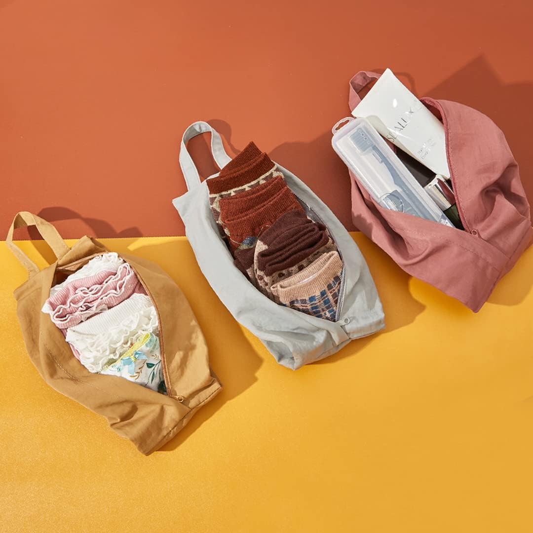 Travel Packing Organizers 3 Pieces Water Resistant Washed Cloth Luggage Pouches Small Stuff Sacks for Socks Panties Cosmetics Accessory Bags with Grab Handle