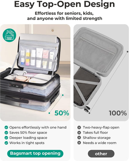 Top Opening Carry On Luggage 22x14x9 Airline Approved with TSA Lock, Expandable 20 Inch Deep Compartment Hard Shell Suitcases with Double Spinner Wheels, Black