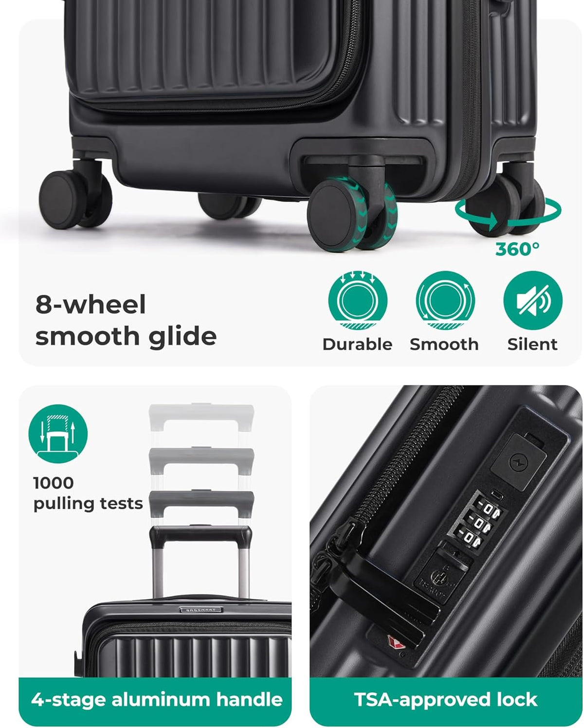 Top Opening Carry On Luggage 22x14x9 Airline Approved with TSA Lock, Expandable 20 Inch Deep Compartment Hard Shell Suitcases with Double Spinner Wheels, Black