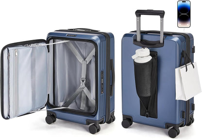 Top Opening Carry On Luggage 22x14x9 Airline Approved with TSA Lock, Expandable 20 Inch Deep Compartment Hard Shell Suitcases with Double Spinner Wheels, Black