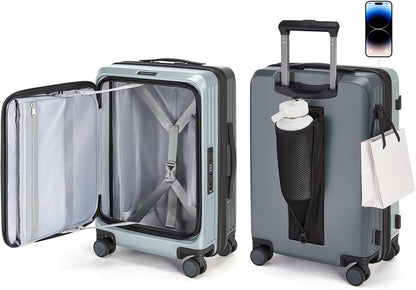 Top Opening Carry On Luggage 22x14x9 Airline Approved with TSA Lock, Expandable 20 Inch Deep Compartment Hard Shell Suitcases with Double Spinner Wheels, Black