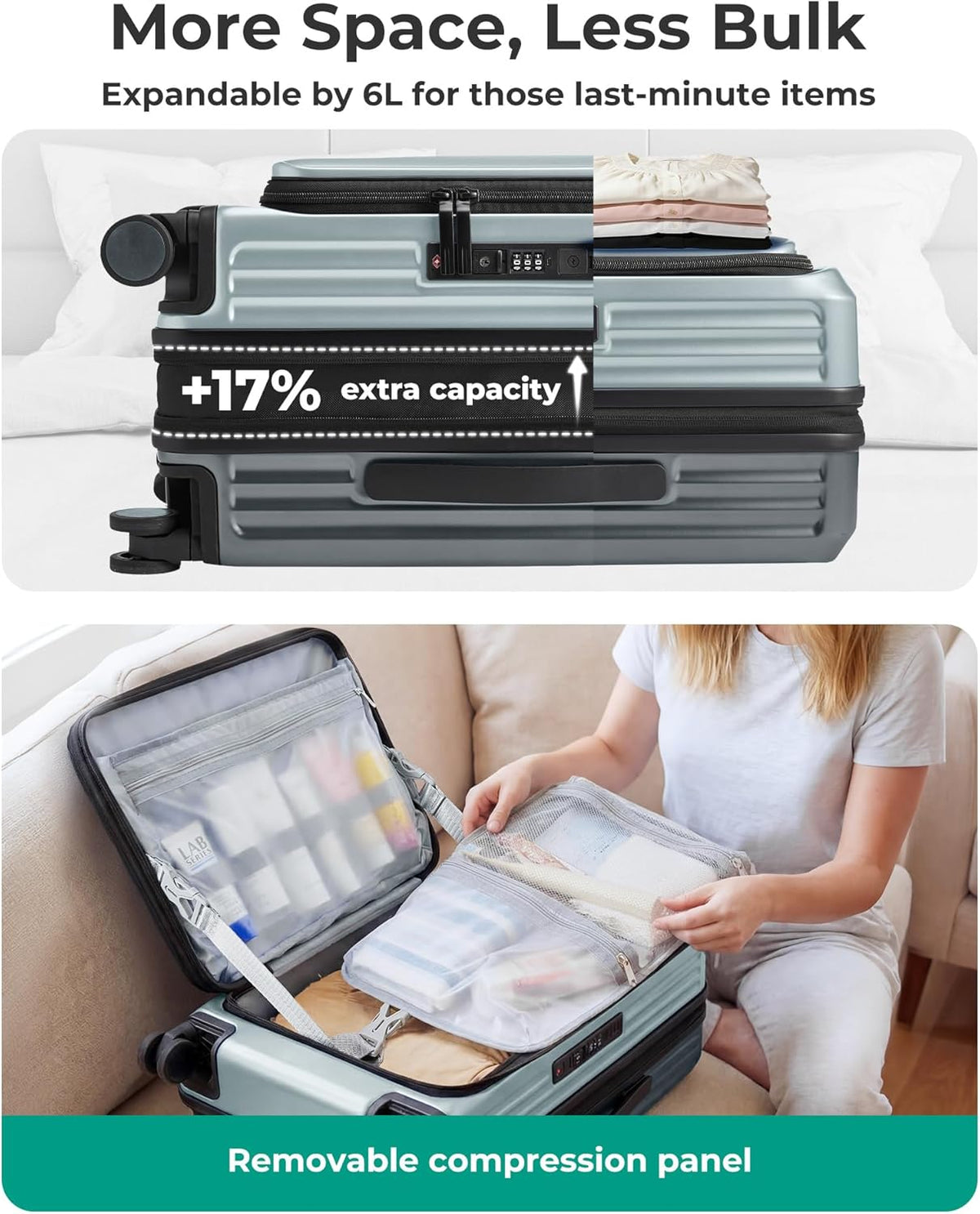 Top Opening Carry On Luggage 22x14x9 Airline Approved with TSA Lock, Expandable 20 Inch Deep Compartment Hard Shell Suitcases with Double Spinner Wheels, Black
