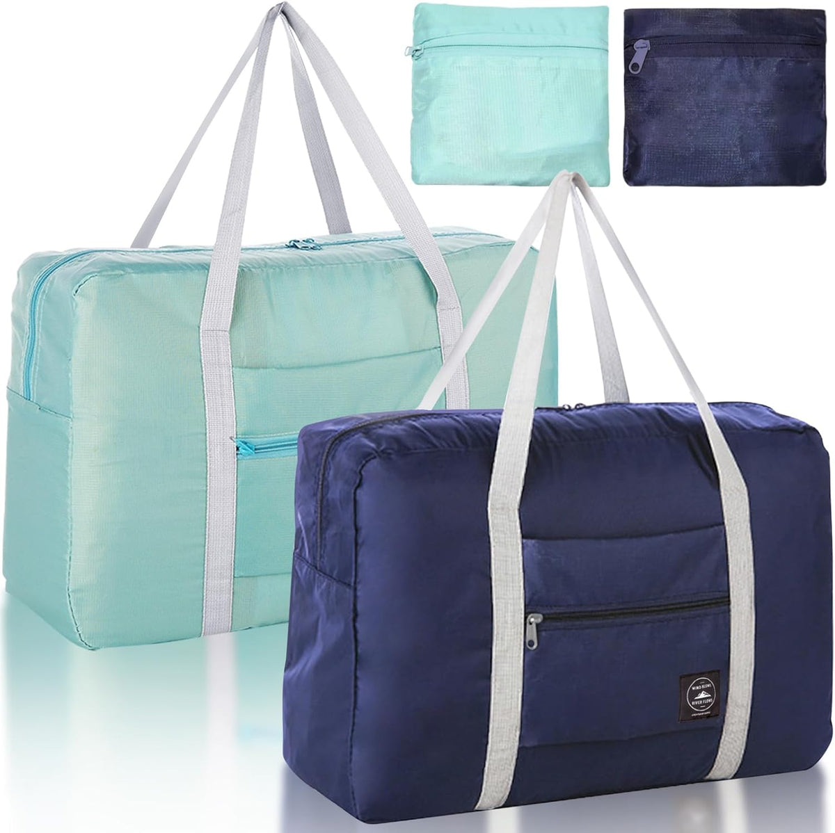 Foldable Travel Duffel Bags 2PCS Tote Carry On Luggage Spirit Airlines Personal Item Sports Gym Weekender Overnight Bags for Women and Men (Red+Blue)