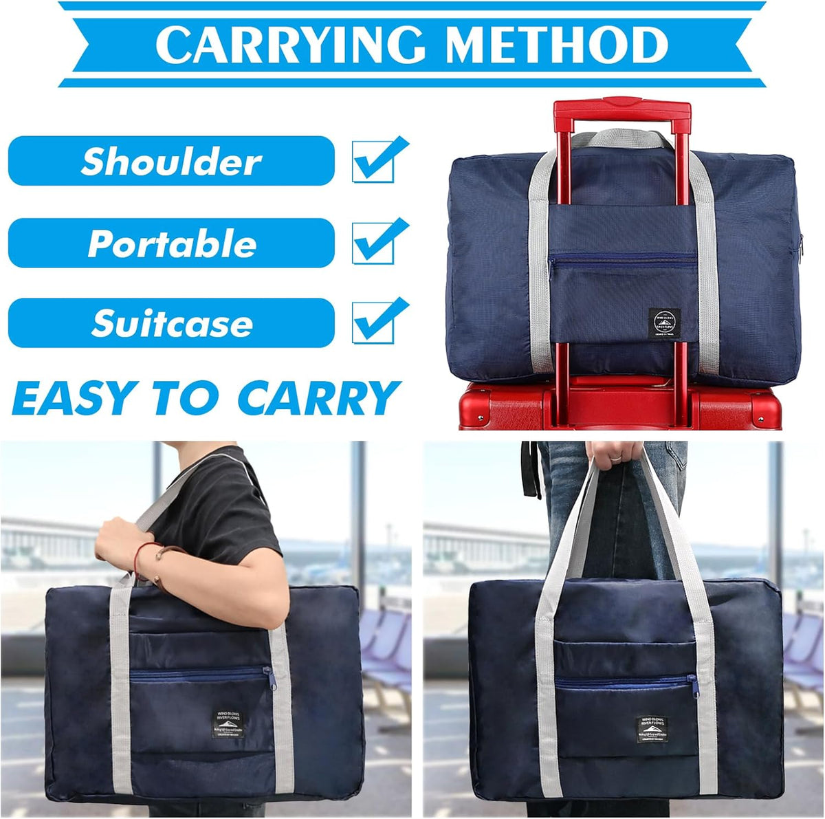 Foldable Travel Duffel Bags 2PCS Tote Carry On Luggage Spirit Airlines Personal Item Sports Gym Weekender Overnight Bags for Women and Men (Red+Blue)