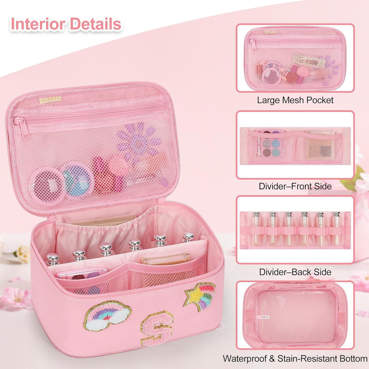 Initial Makeup Bag,Purple Travel Makeup Organizer Case Beauty Toiletry Cosmetic Bag with Rainbow, Trendy Stuff Personalized Gifts for Women and Girls-Q