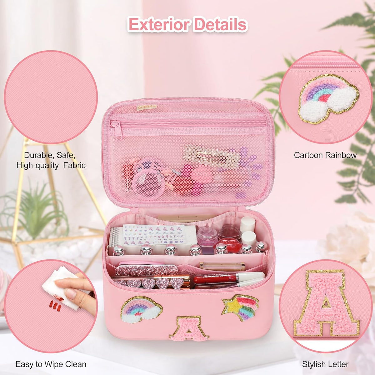 Initial Makeup Bag,Purple Travel Makeup Organizer Case Beauty Toiletry Cosmetic Bag with Rainbow, Trendy Stuff Personalized Gifts for Women and Girls-Q