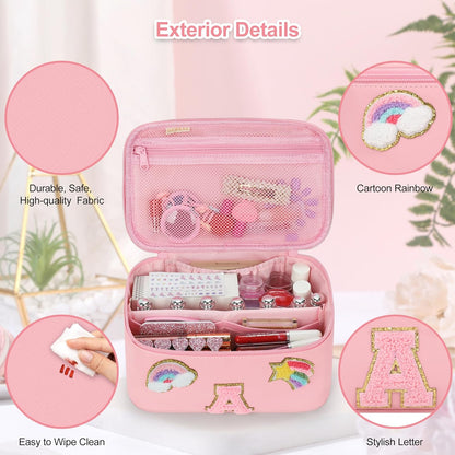 Initial Makeup Bag,Purple Travel Makeup Organizer Case Beauty Toiletry Cosmetic Bag with Rainbow, Trendy Stuff Personalized Gifts for Women and Girls-Q