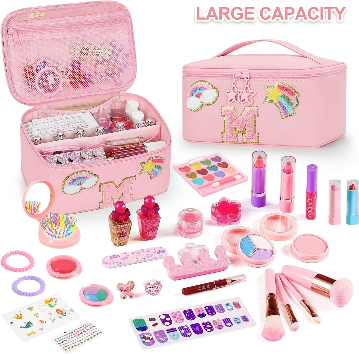 Initial Makeup Bag,Purple Travel Makeup Organizer Case Beauty Toiletry Cosmetic Bag with Rainbow, Trendy Stuff Personalized Gifts for Women and Girls-Q