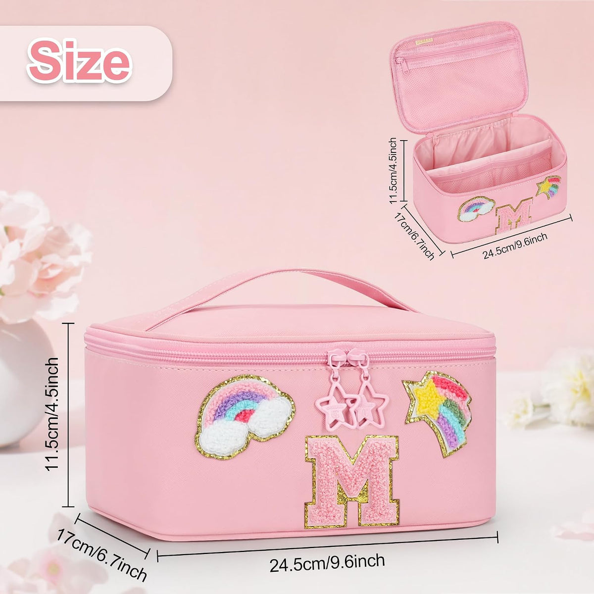Initial Makeup Bag,Purple Travel Makeup Organizer Case Beauty Toiletry Cosmetic Bag with Rainbow, Trendy Stuff Personalized Gifts for Women and Girls-Q