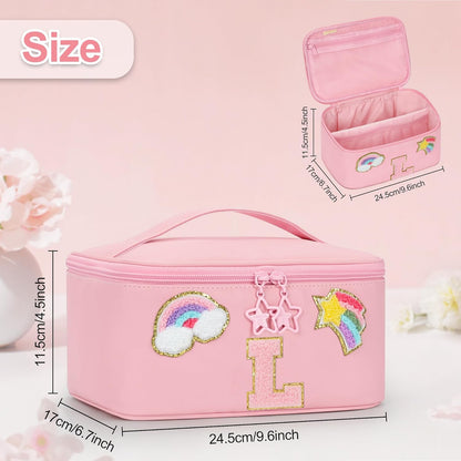 Initial Makeup Bag,Purple Travel Makeup Organizer Case Beauty Toiletry Cosmetic Bag with Rainbow, Trendy Stuff Personalized Gifts for Women and Girls-Q
