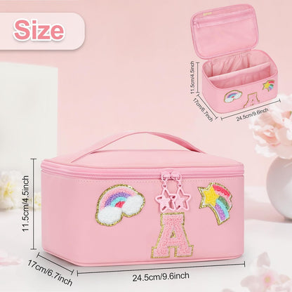 Initial Makeup Bag,Purple Travel Makeup Organizer Case Beauty Toiletry Cosmetic Bag with Rainbow, Trendy Stuff Personalized Gifts for Women and Girls-Q