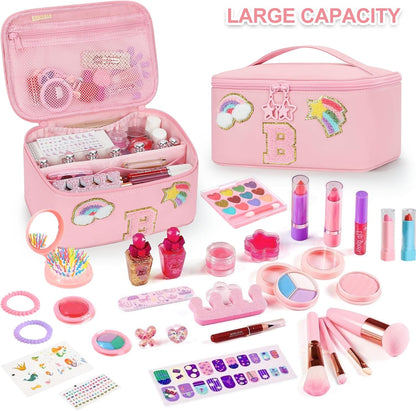 Initial Makeup Bag,Purple Travel Makeup Organizer Case Beauty Toiletry Cosmetic Bag with Rainbow, Trendy Stuff Personalized Gifts for Women and Girls-Q