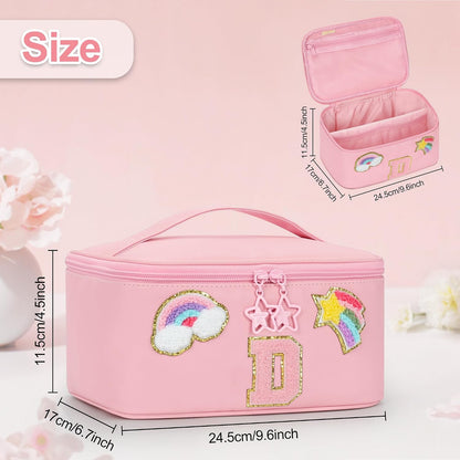 Initial Makeup Bag,Purple Travel Makeup Organizer Case Beauty Toiletry Cosmetic Bag with Rainbow, Trendy Stuff Personalized Gifts for Women and Girls-Q